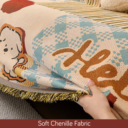 All-Season Chenille Sofa Throw, Patchwork Puppy Series