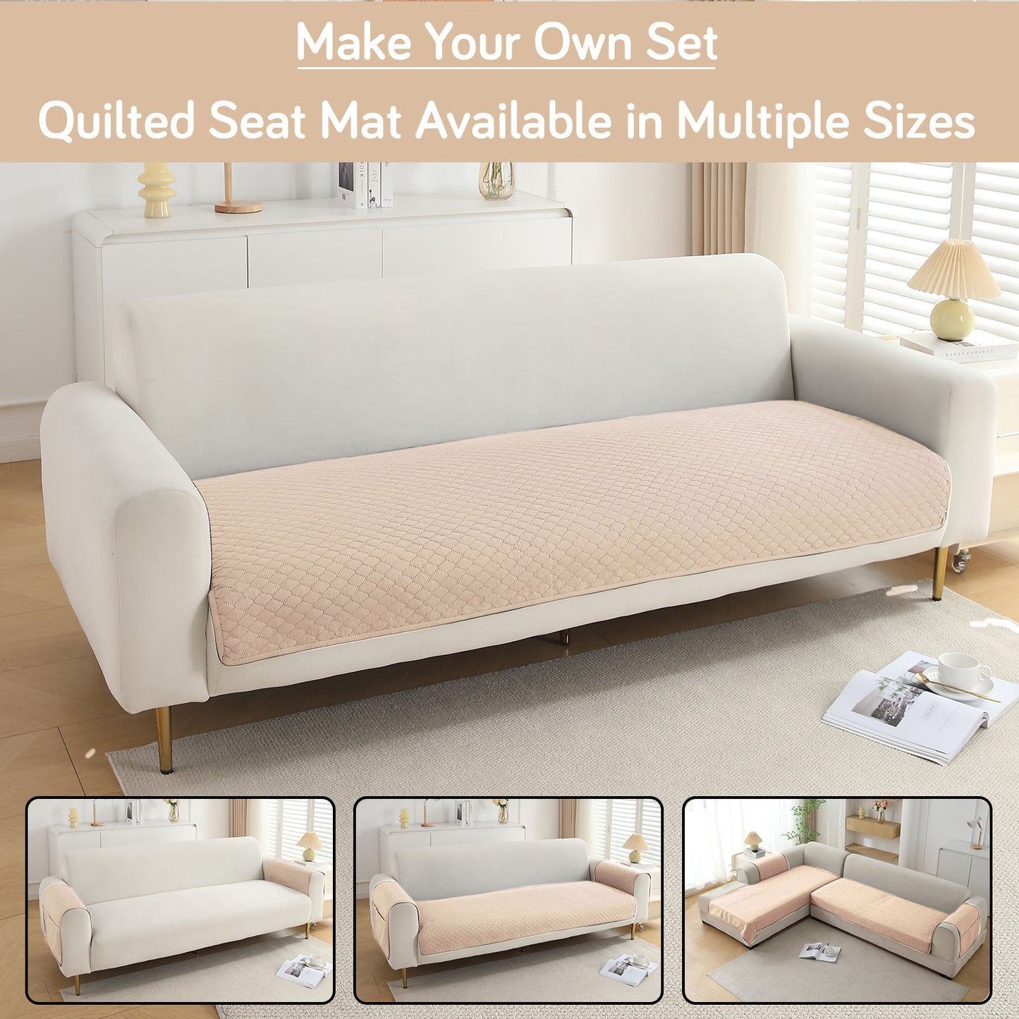 Polyester Quilted Sofa Cover Mats, Beige