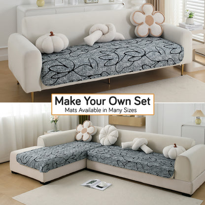 HOKIPO Water Repellent + Waterproof Quilted Sofa Mats, Intense Grey Abstract Floral