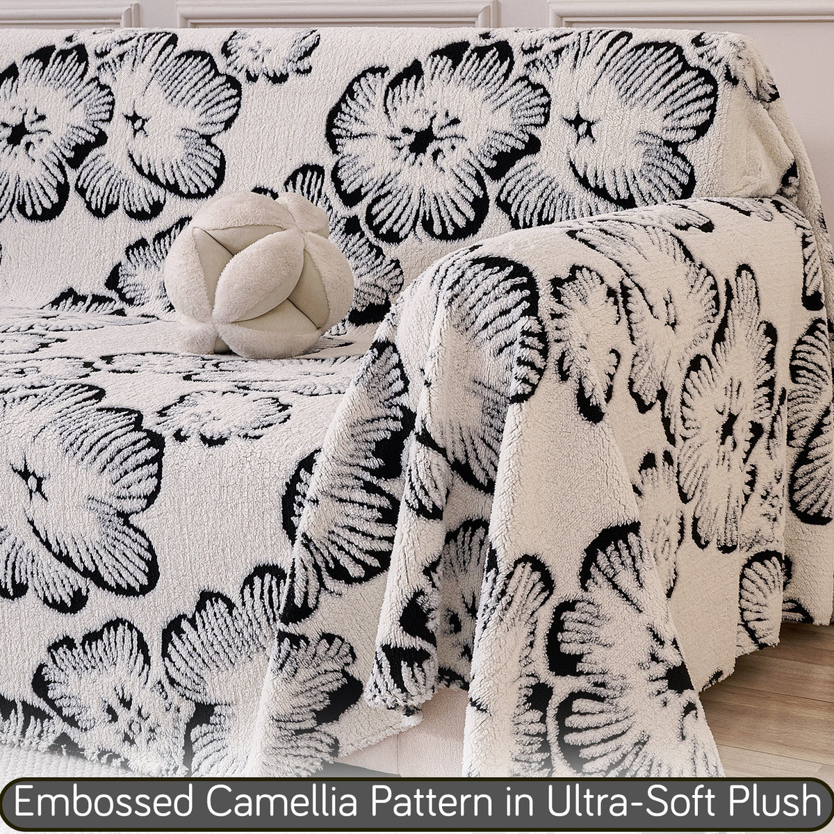 Buy Ivory Blossom Colour Camellia Blossom Luxury Plush Sofa Throw – 2 Seater Sofa | HOKIPO