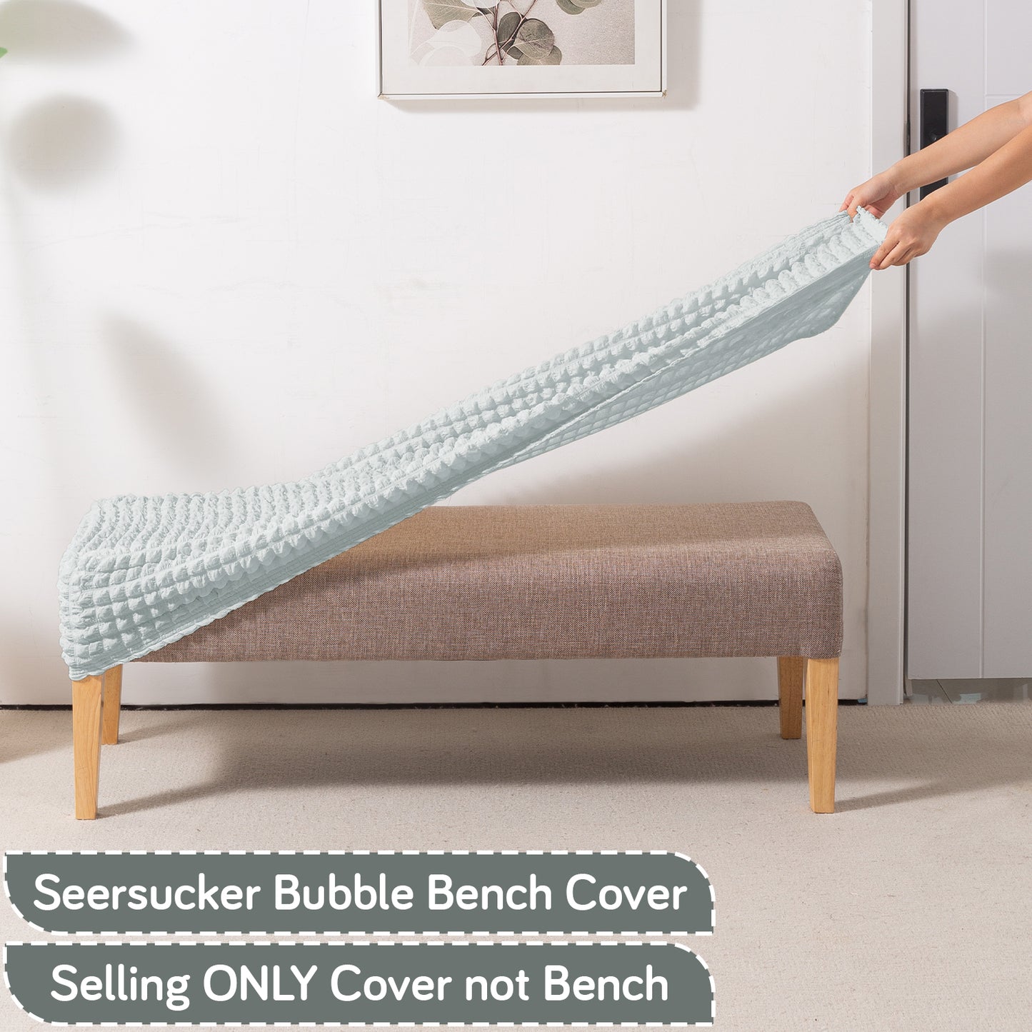 Aria Nova 280 GSM Stretchable Bubble Dining Bench Cover, Light Grey