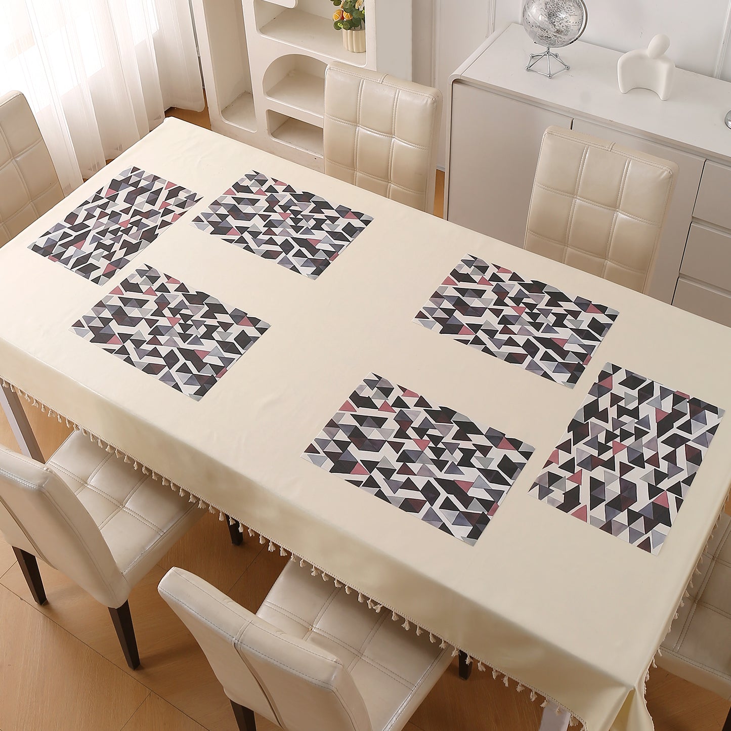 Color Splash PVC Mats for Dining Table, Triangular Mosaic - Burgundy Red