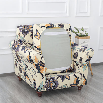 Printed Stretchable Sofa Slipcover with 1/2/3 Pc Separate Seat Cushion Cover for each 1/2/3 Seater, Cream Majestic Flora