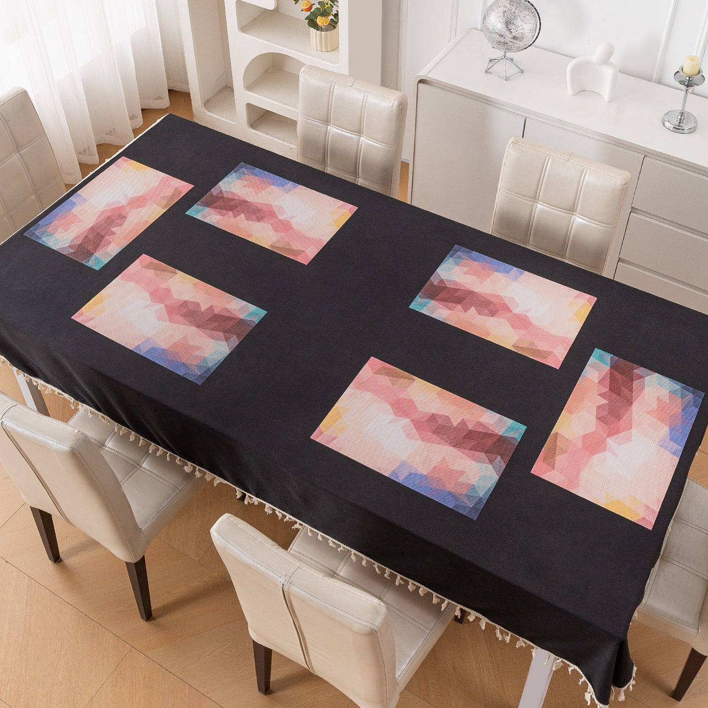Color Splash PVC Mats for Dining Table, Abstract Polygon - Rose Mauve