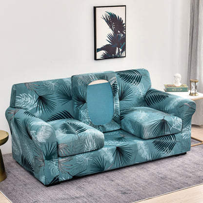 Printed Stretchable Sofa Slipcover with 1/2/3 Pc Separate Seat Cushion Cover for each 1/2/3 Seater, Aqua Palm Whisper