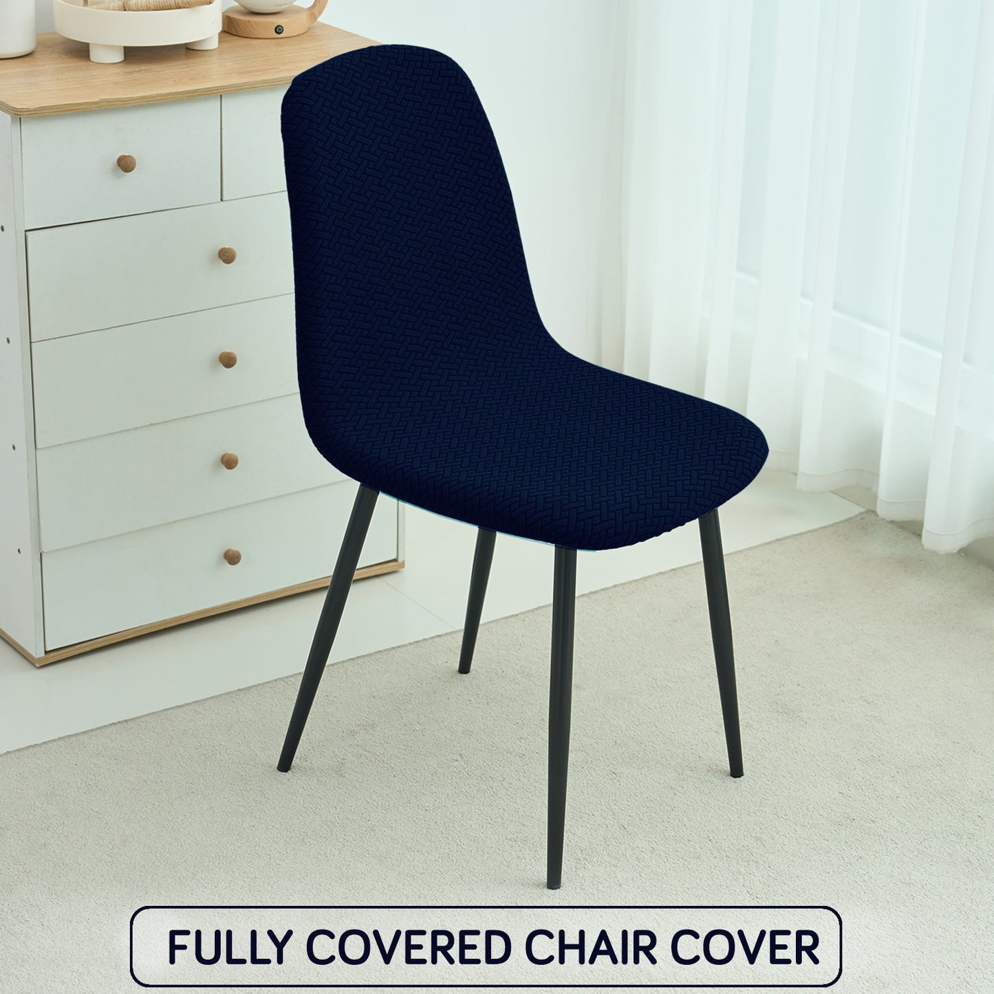 HOKIPO Premium Jacquard Fully Covered Cover for Mid Century Modern Dining Chair, Navy Blue