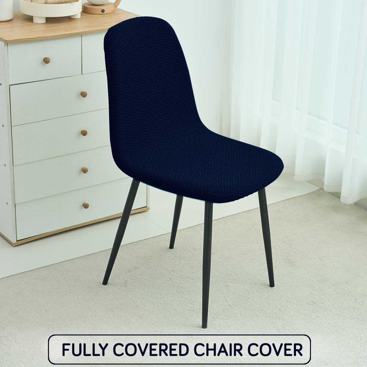 Premium Jacquard Fully Covered Cover for Mid Century Modern Dining Chair, Navy Blue