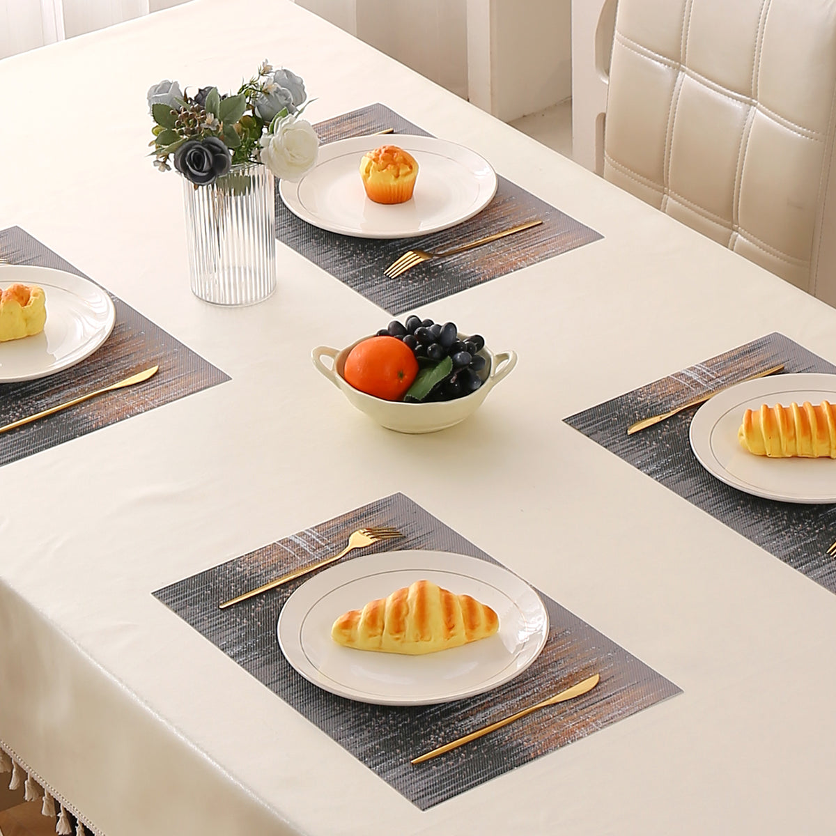 Marble Fusion PVC Mats for Dining Table, Mineral Rain - Embered Copper