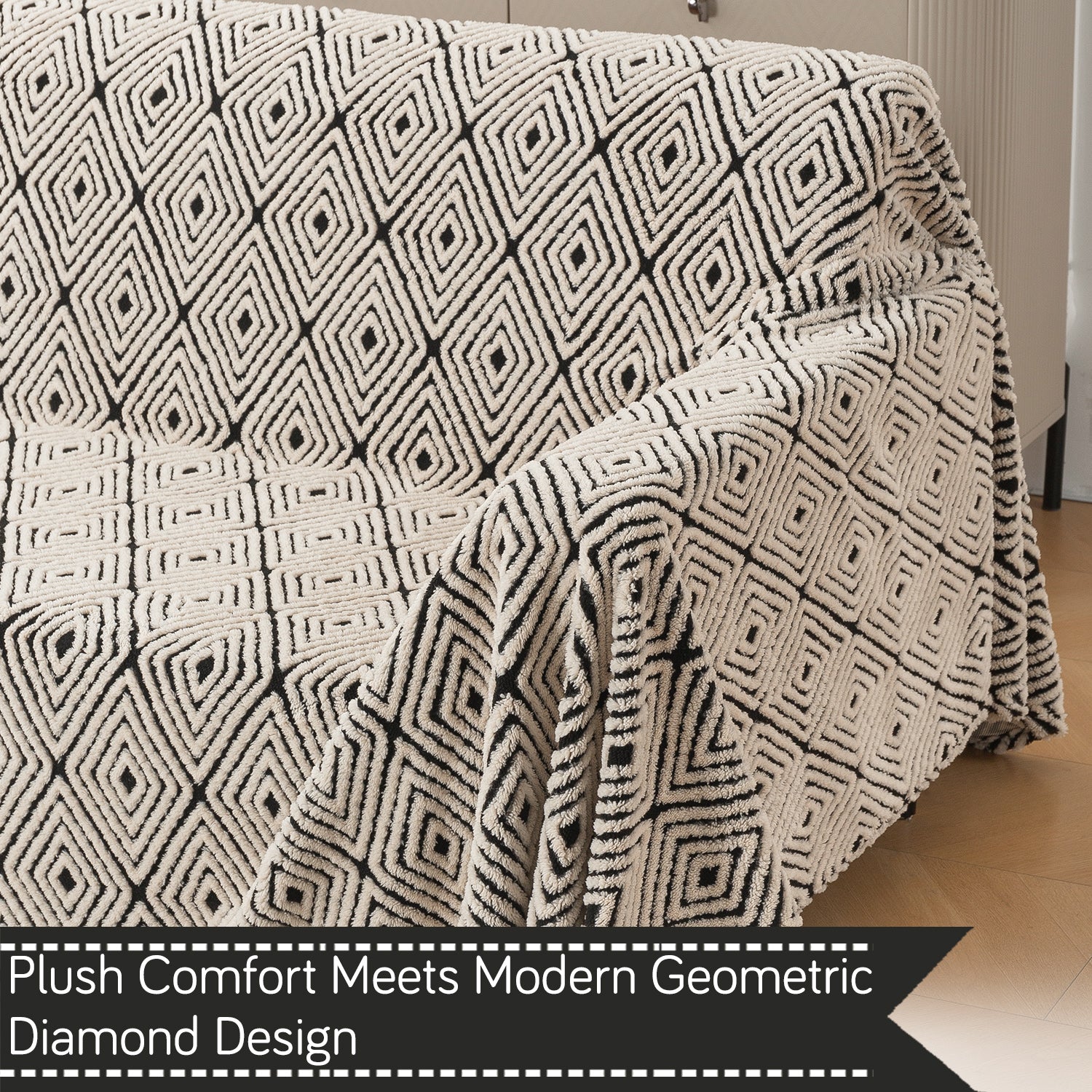 Buy Geometric Diamond Noirea Series Luxury Plush Sofa Throw Blanket | HOKIPO