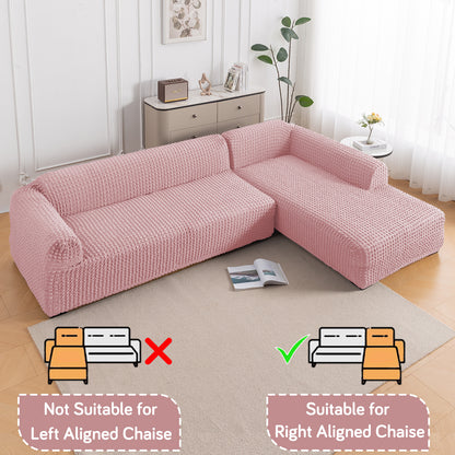 Aria Nova Bubble 2-Piece Stretchable L Shape Sofa Cover with Right Chaise, Tea Rose Pink