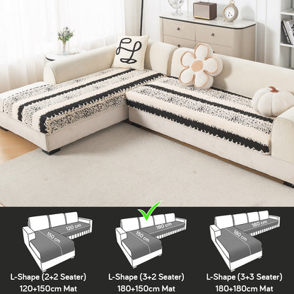 Luxury Plush Sherpa Anti Slip L Shape & Combination Sofa Mat, 'Noirea Series'|Textured Stripe