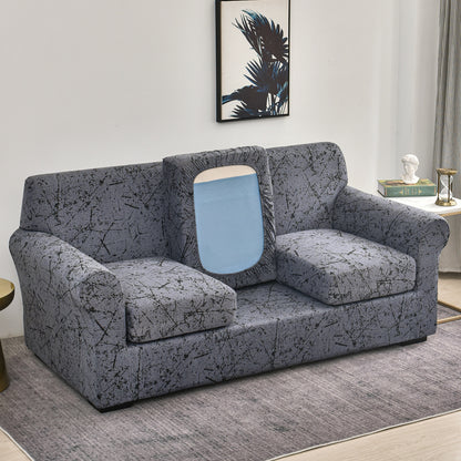 Printed Stretchable Sofa Slipcover with 1/2/3 Pc Separate Seat Cushion Cover for each 1/2/3 Seater, Intense Grey Splatter
