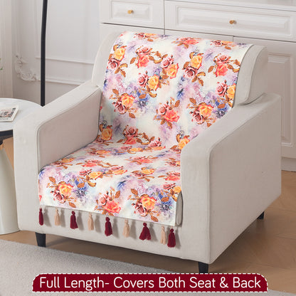 'Whispers of Nature' Series Holland Velvet Sofa Cover with Tassel, Vintage Rose Bloom