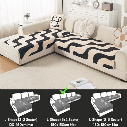 Luxury Plush Sherpa Anti Slip L Shape & Combination Sofa Mat, 'Noirea Series'|Wavy Stripe