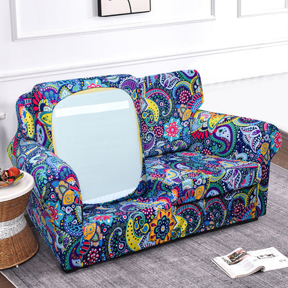 Printed Stretchable Sofa Slipcover with 1/2/3 Pc Separate Seat Cushion Cover for each 1/2/3 Seater, Saphire Boho Carnival
