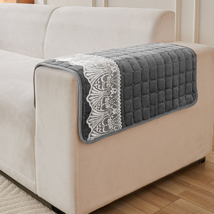 BelleLace Series Imperial Milk Velvet Sofa Cover Mat with Lace Design - Porpoise Grey