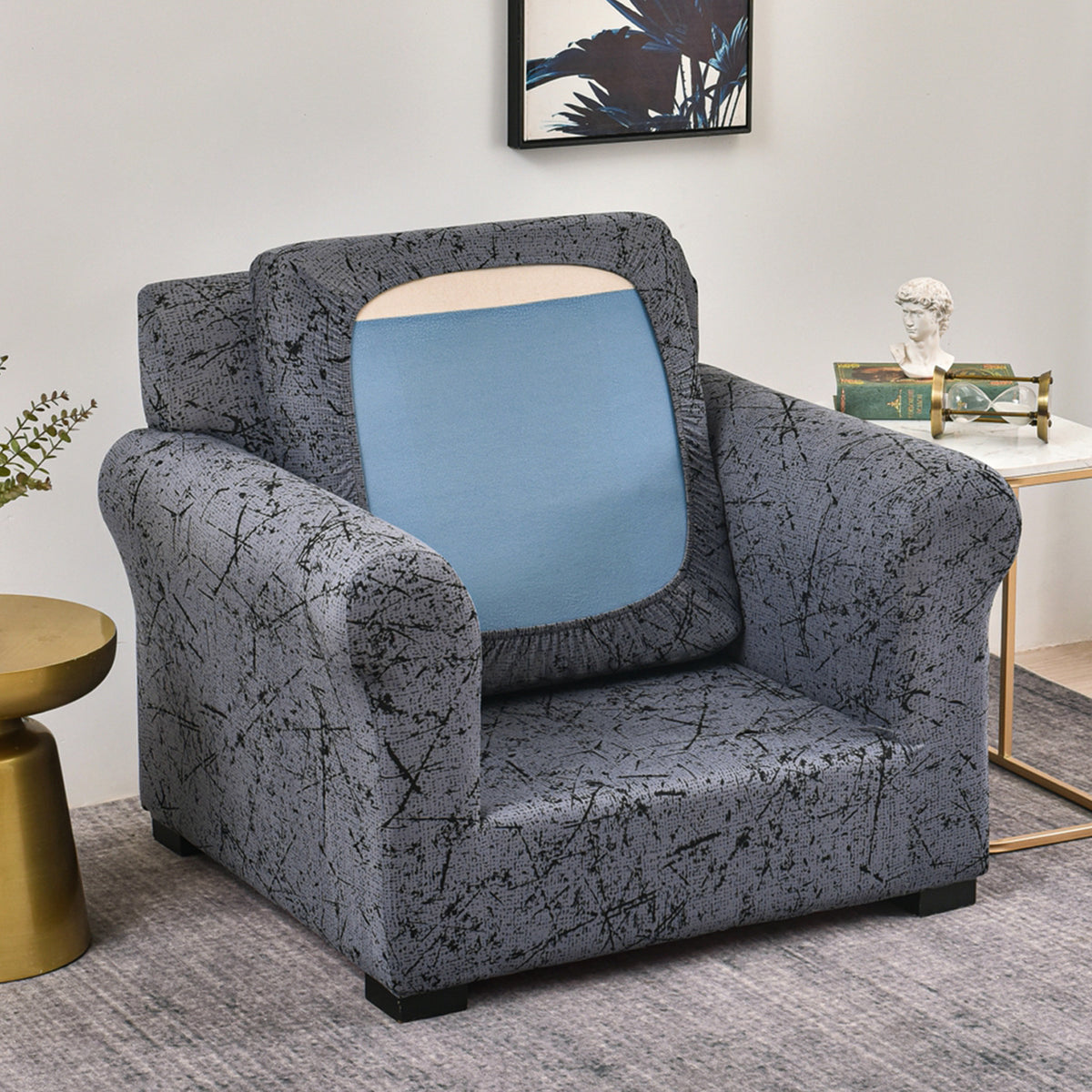 Printed Stretchable Sofa Slipcover with 1/2/3 Pc Separate Seat Cushion Cover for each 1/2/3 Seater, Intense Grey Splatter