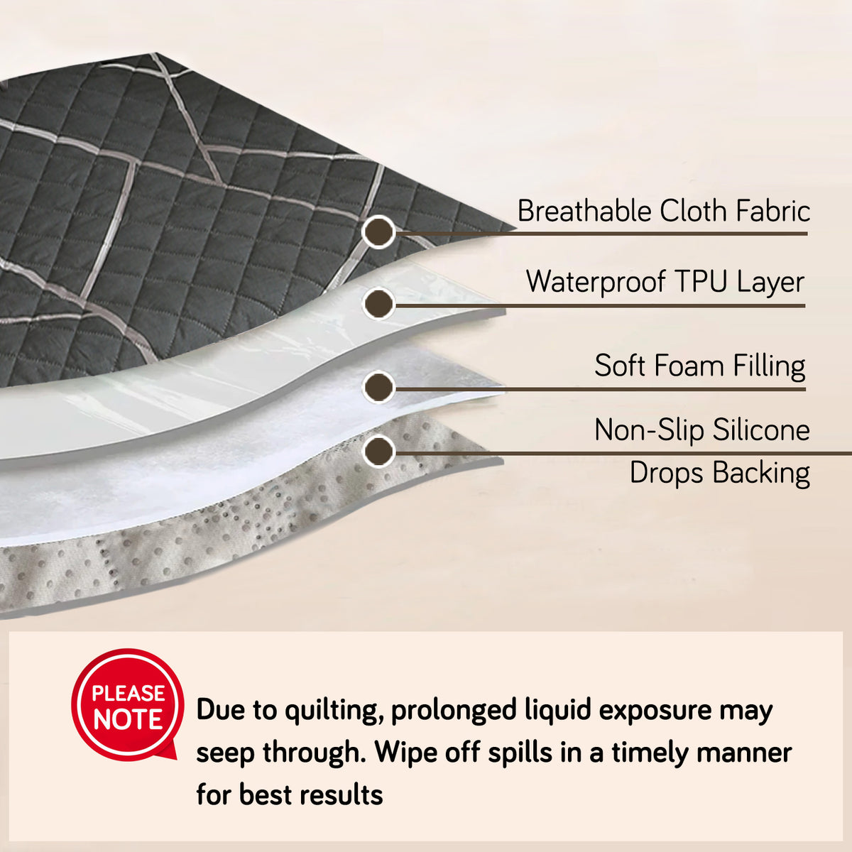 Quilted Waterproof Sofa Cover Mat with Pockets on Armrest Cover - Abstract Geometric Shadow Grey