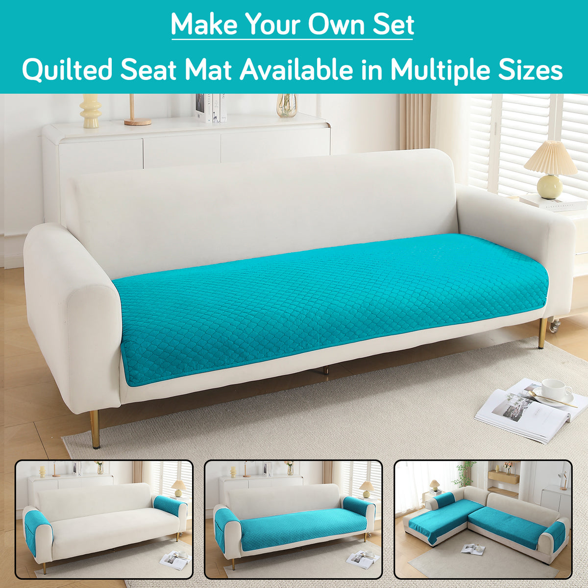 Polyester Quilted Sofa Cover Mats, Teal