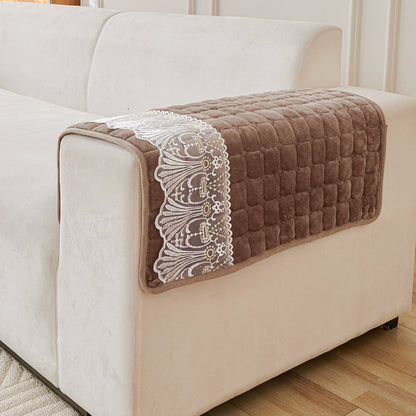BelleLace Series Premium Imperial Milk Velvet Sofa Cover Mat with Lace Design -  Mocha Brown