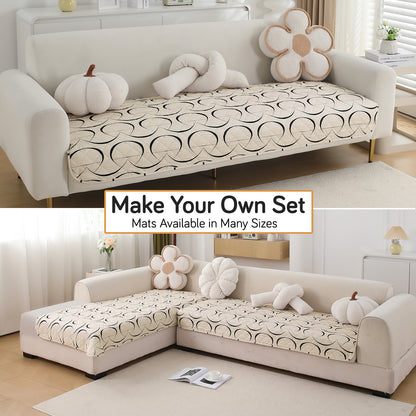 HOKIPO Water Repellent + Waterproof Quilted Sofa Mats, Natural Beige Abstract Art