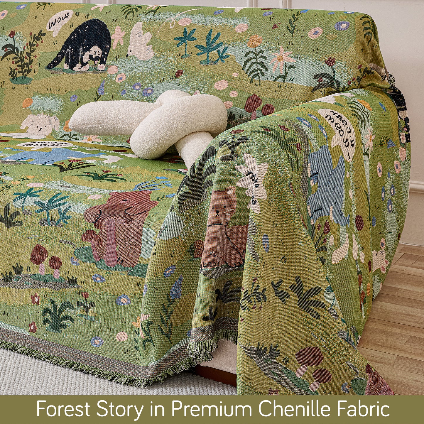 All-Season Chenille Sofa Throw, Forest Story Series