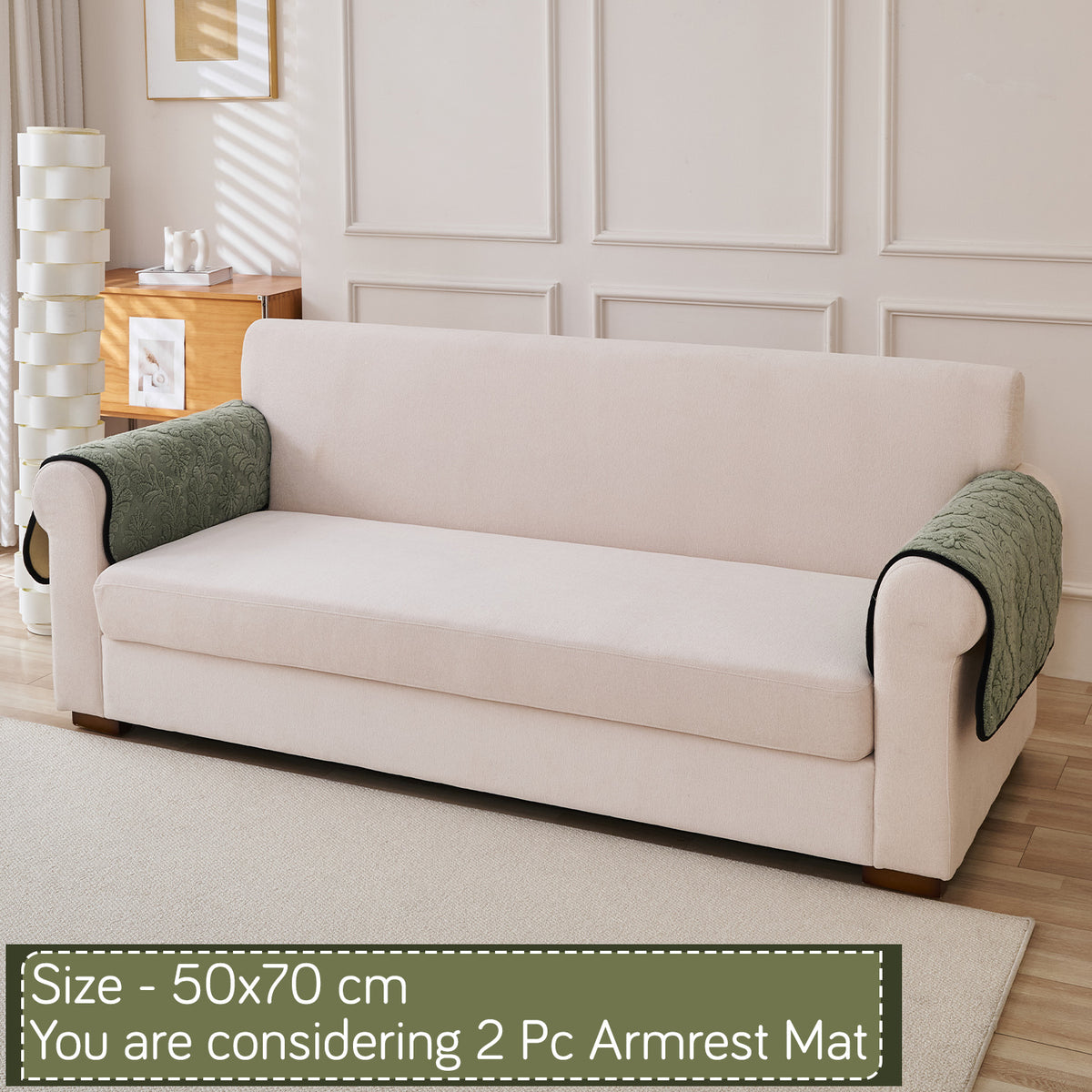 Embossed Floral Jacquard Anti-Slip Sofa Cover Mat, 'Wavy Petal Crest Series' Sage Green