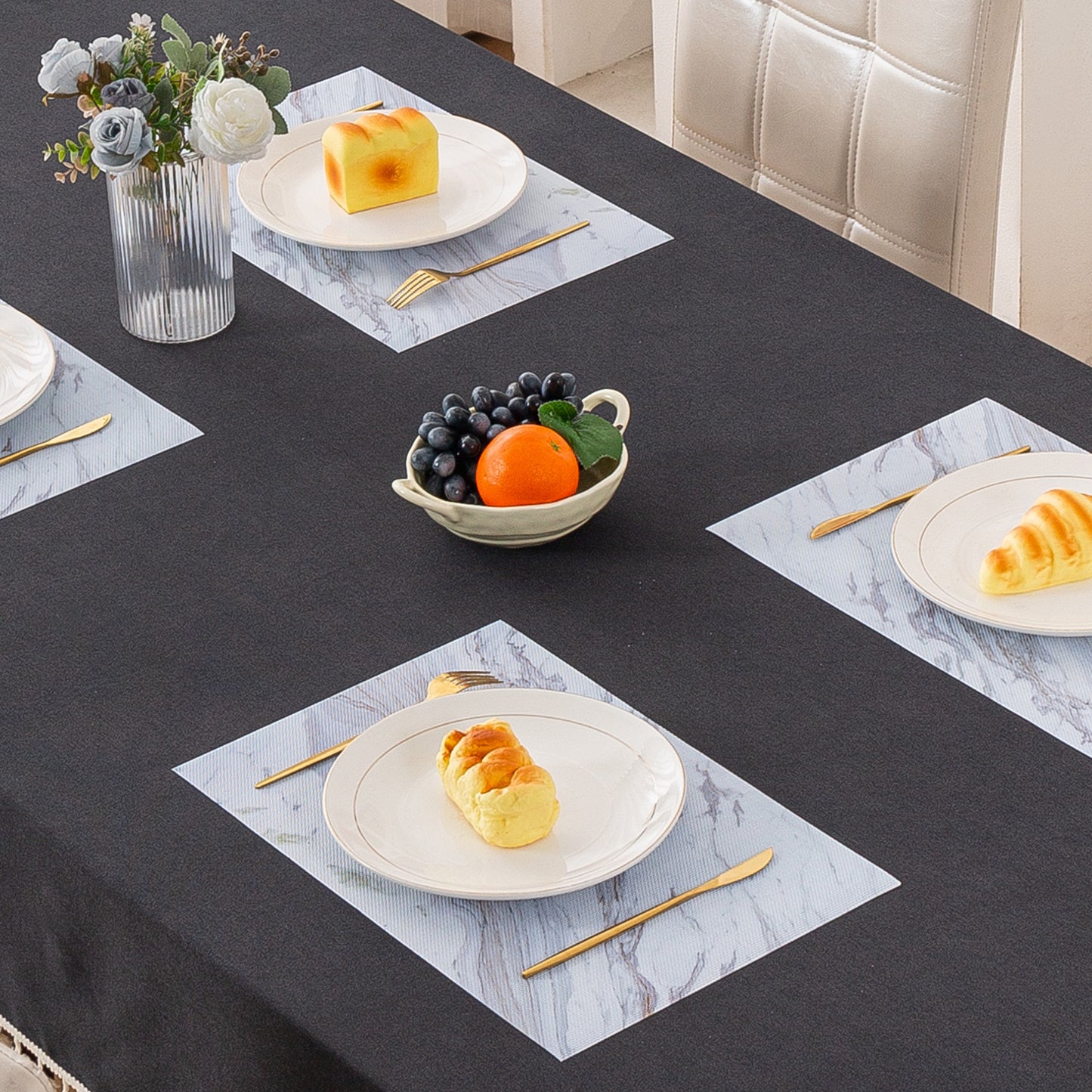 Marble Fusion PVC Mats for Dining Table, Glacier Vein - Frost Grey