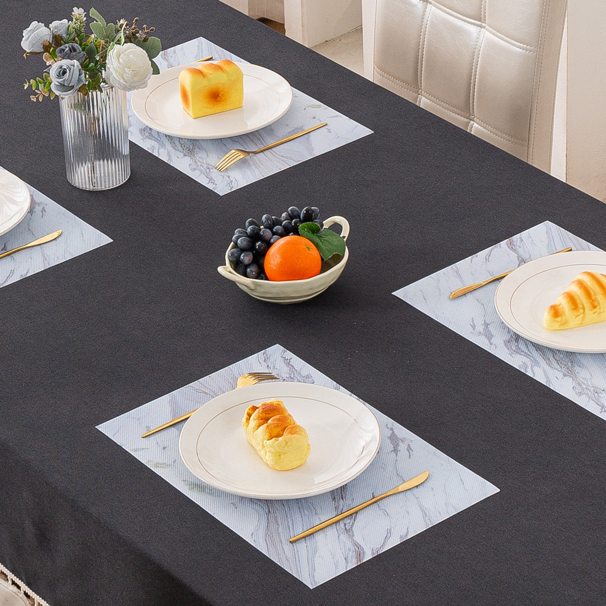 Marble Fusion PVC Mats for Dining Table, Glacier Vein - Frost Grey