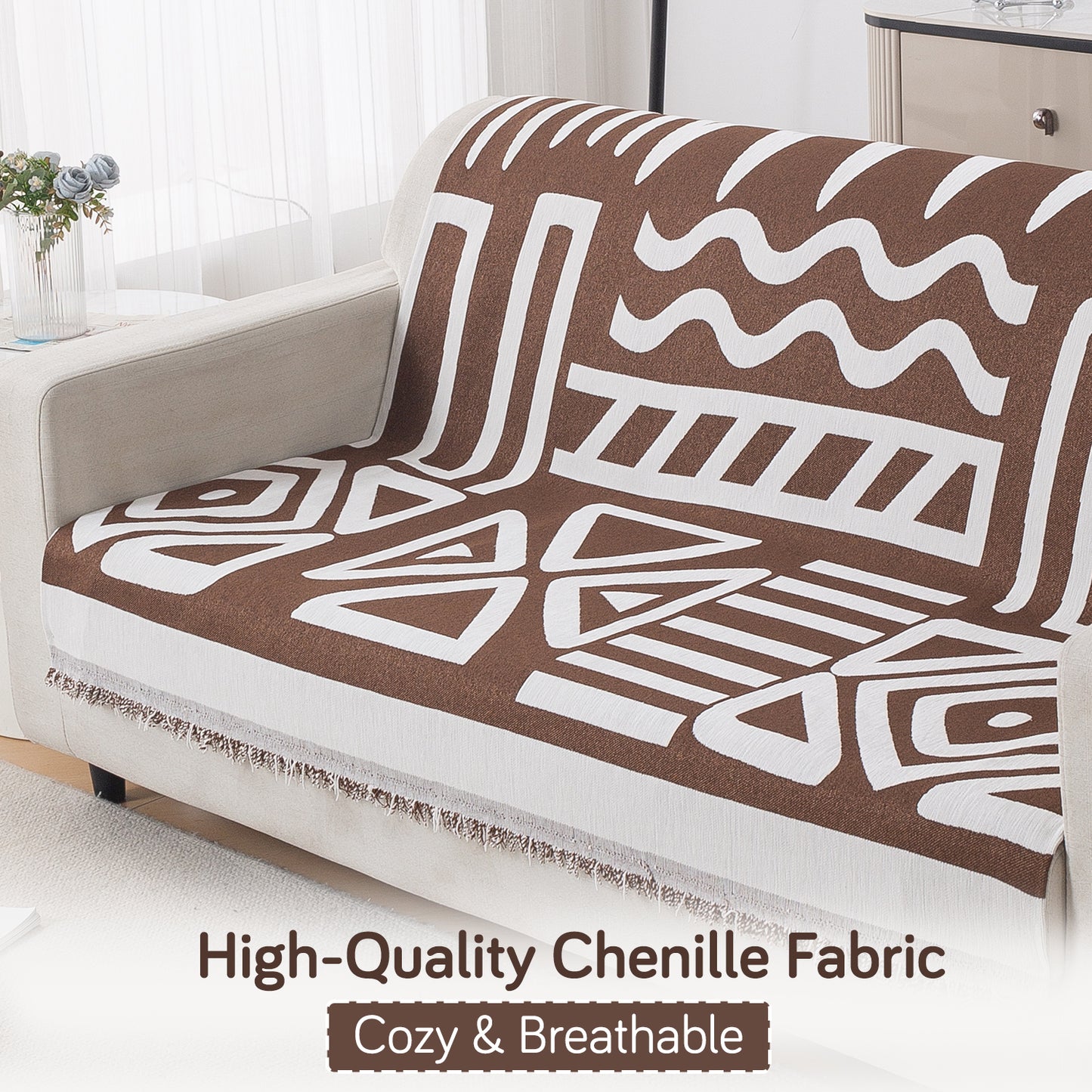 Urban Tribe Premium Chenille Fabric Sofa Cover, Chocolate Brown