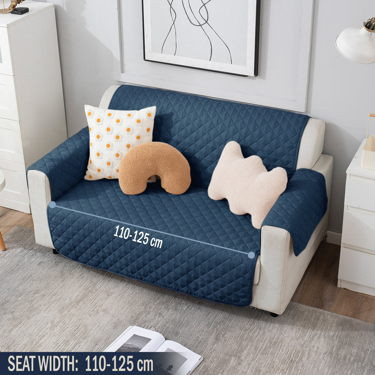Navy Blue quilted two seater sofa cover​ 