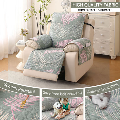 Quilted Printed Recliner Mats for 1 Seater Recliner Sofa, Tropical Leaves Pastel