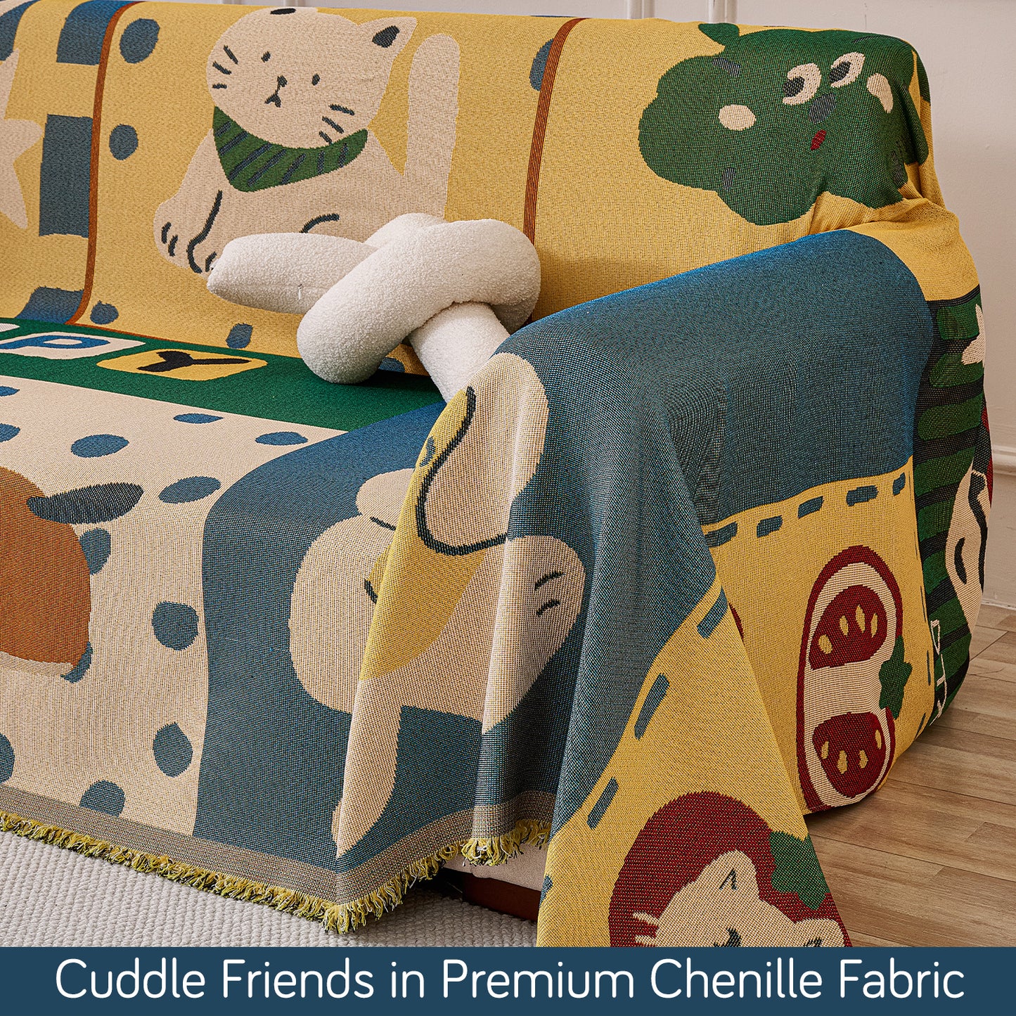 All-Season Chenille Sofa Throw, Cuddle Friends Series