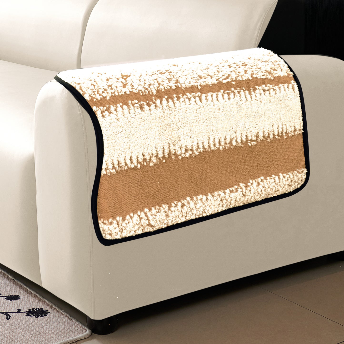 Luxury Wavy Plush Anti-Slip Sofa Cover Mats - Desert Brown