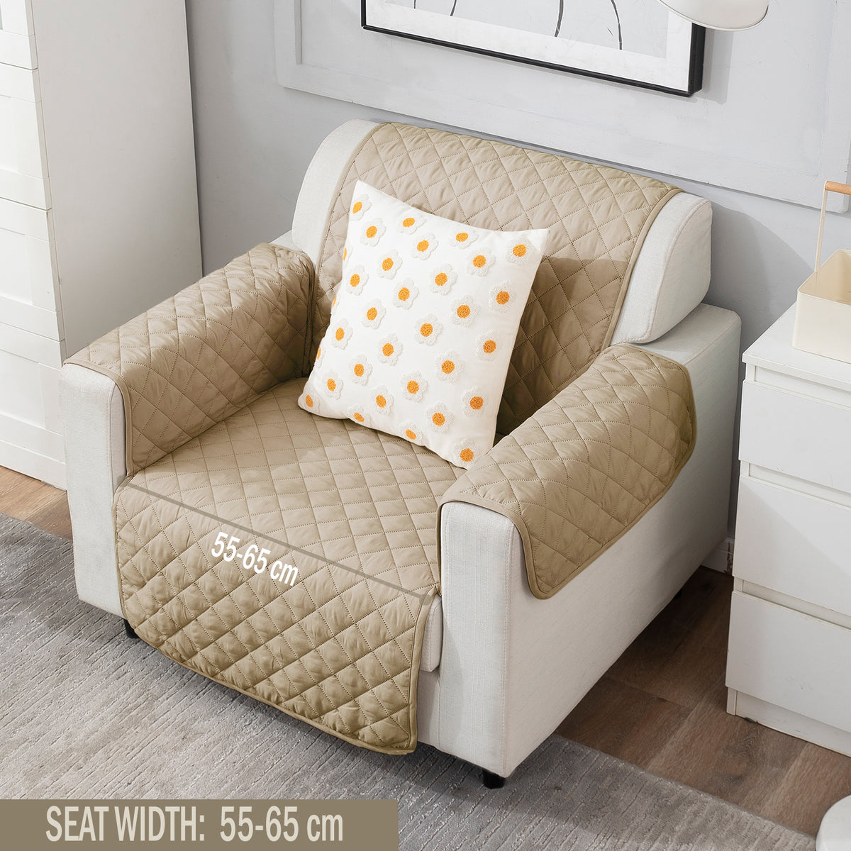 Beige elegant single seater sofa cover