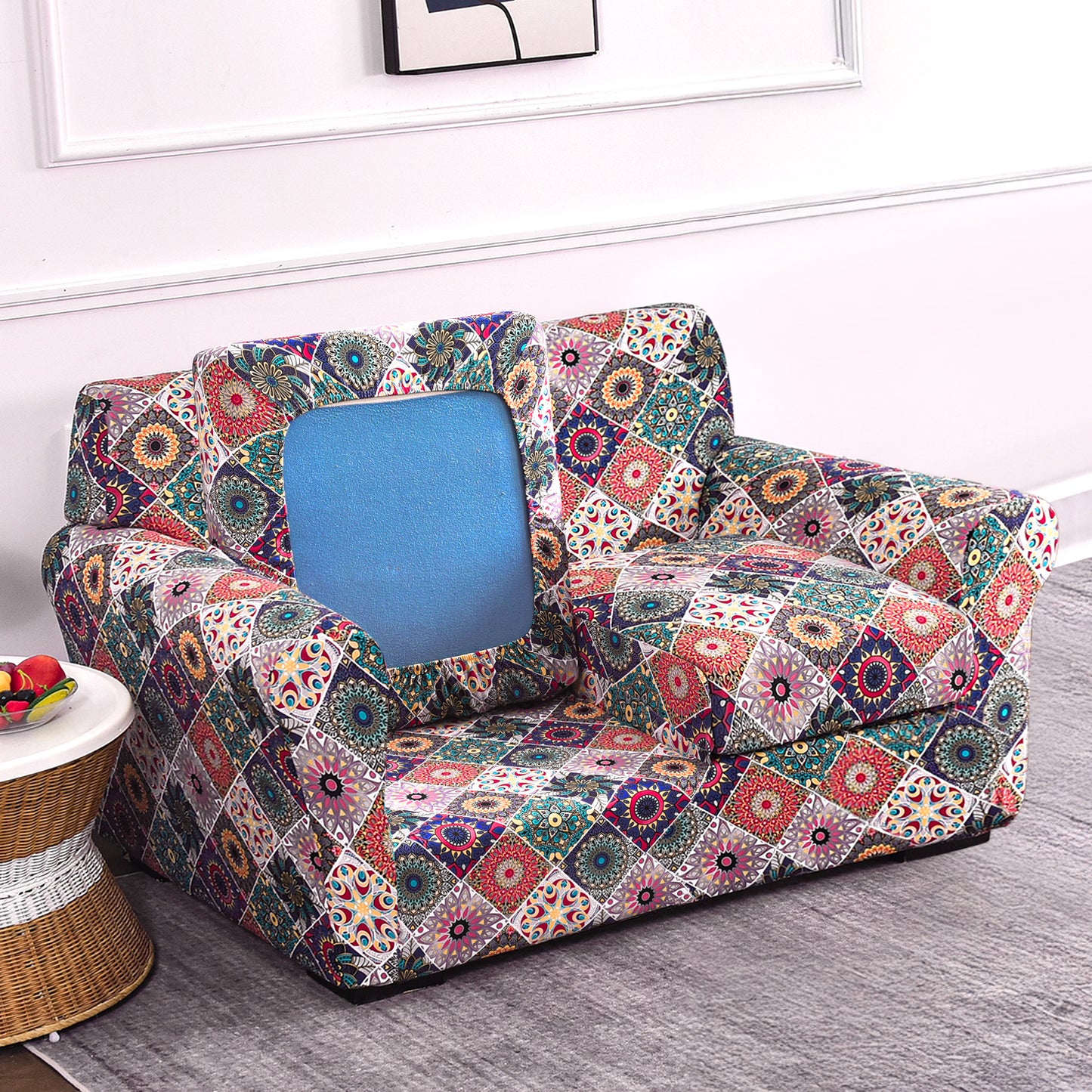 Printed Stretchable Sofa Slipcover with 1/2/3 Pc Separate Seat Cushion Cover for each 1/2/3 Seater, Spectrum Mosaic Magic
