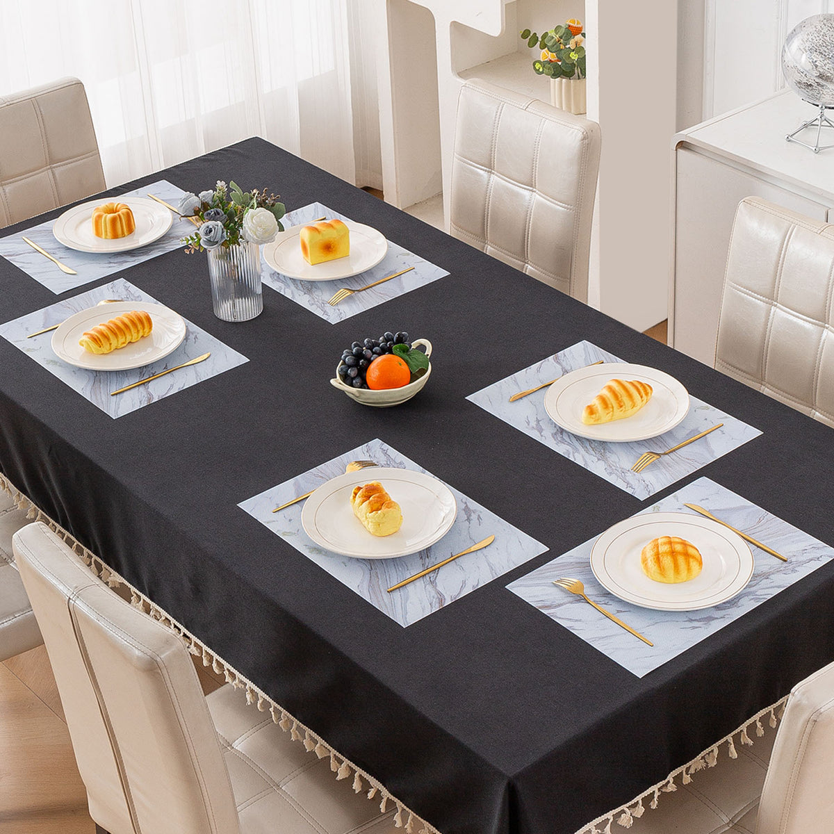 Marble Fusion PVC Mats for Dining Table, Glacier Vein - Frost Grey