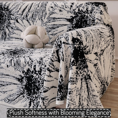 'DaisyBloom Series' Luxury Plush Sofa Cover Throw, Midnight Black