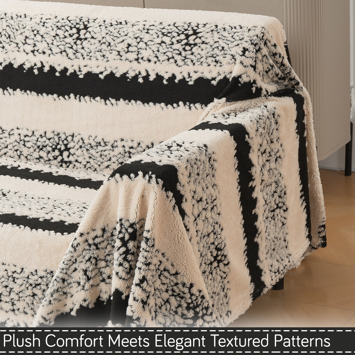 'Noirea Series' Plush Sofa Cover Throw for Complete Sofa, Textured Stripe