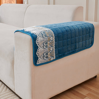 BelleLace Series Imperial Milk Velvet Sofa Cover Mat with Lace Design - Celdaon Blue