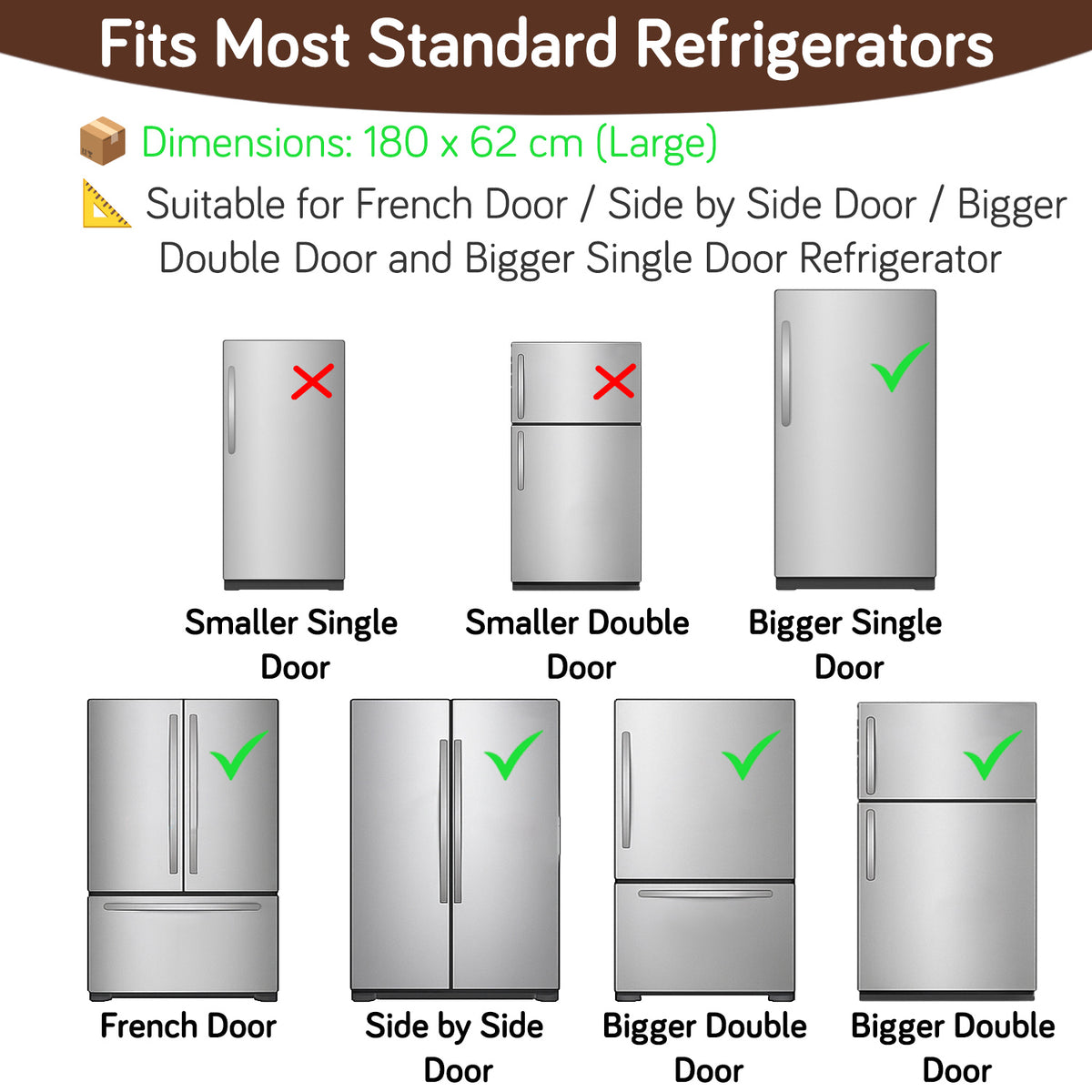 Small / Large Fridge Cover Top | For Smaller Single Door, Double Door and Bigger Double Door Refrigerator - Waterproof, Printed with 6 Side Pockets, Nature Trees