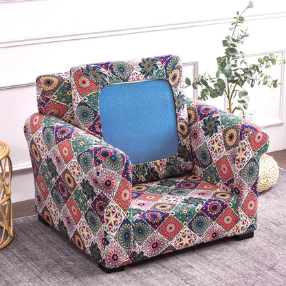 Printed Stretchable Sofa Slipcover with 1/2/3 Pc Separate Seat Cushion Cover for each 1/2/3 Seater, Spectrum Mosaic Magic