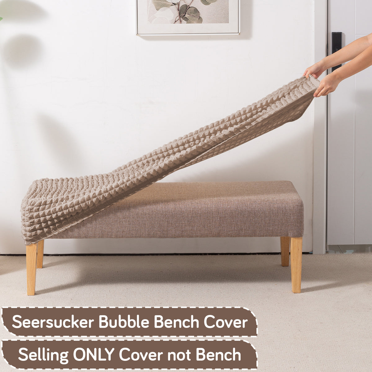 Aria Nova 280 GSM Stretchable Bubble Dining Bench Cover, Mocha Brown