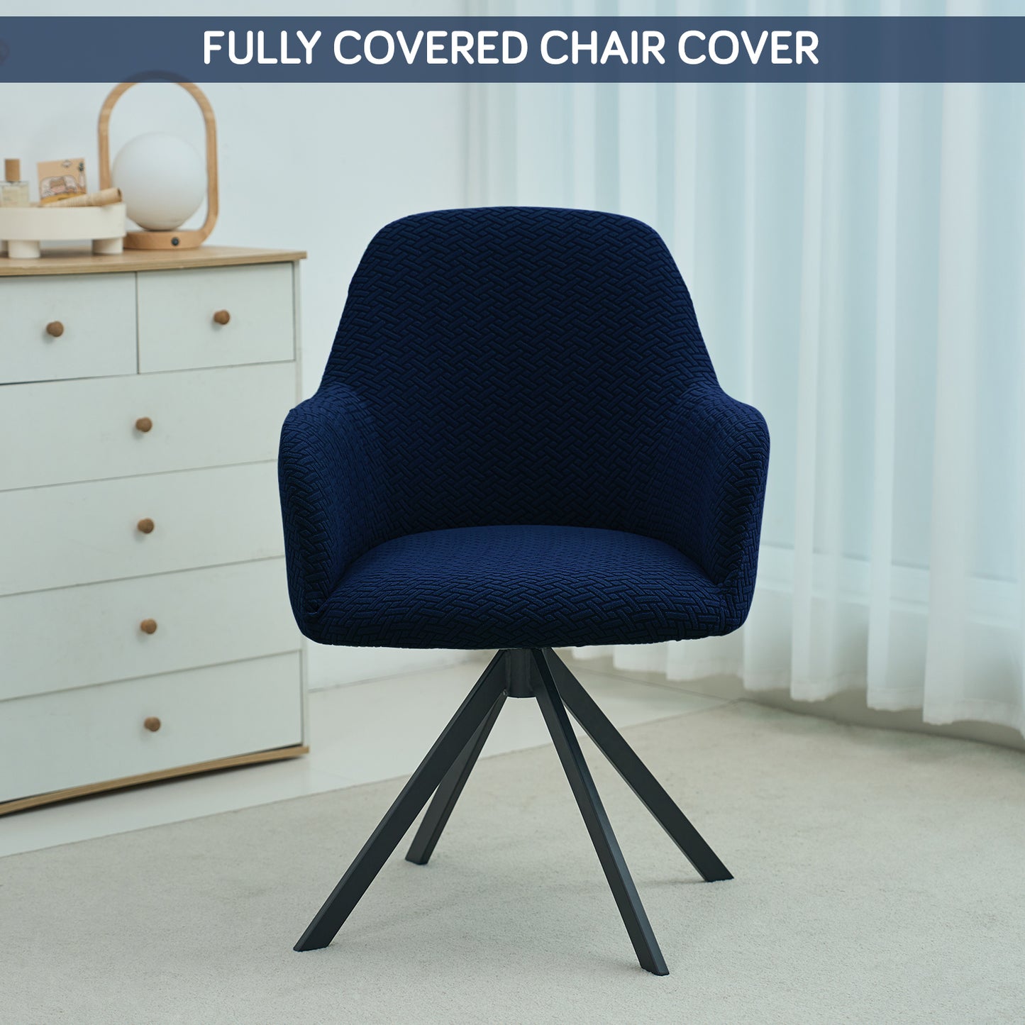 HOKIPO Premium Jacquard Fully Covered Cover for Swivel Dining Chair with Arms, Navy Blue