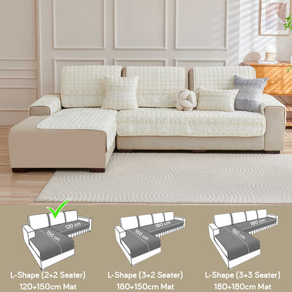 BelleLace Series Imperial Milk Velvet L Shape Sofa Cover Mat with Lace Design - Pearl White