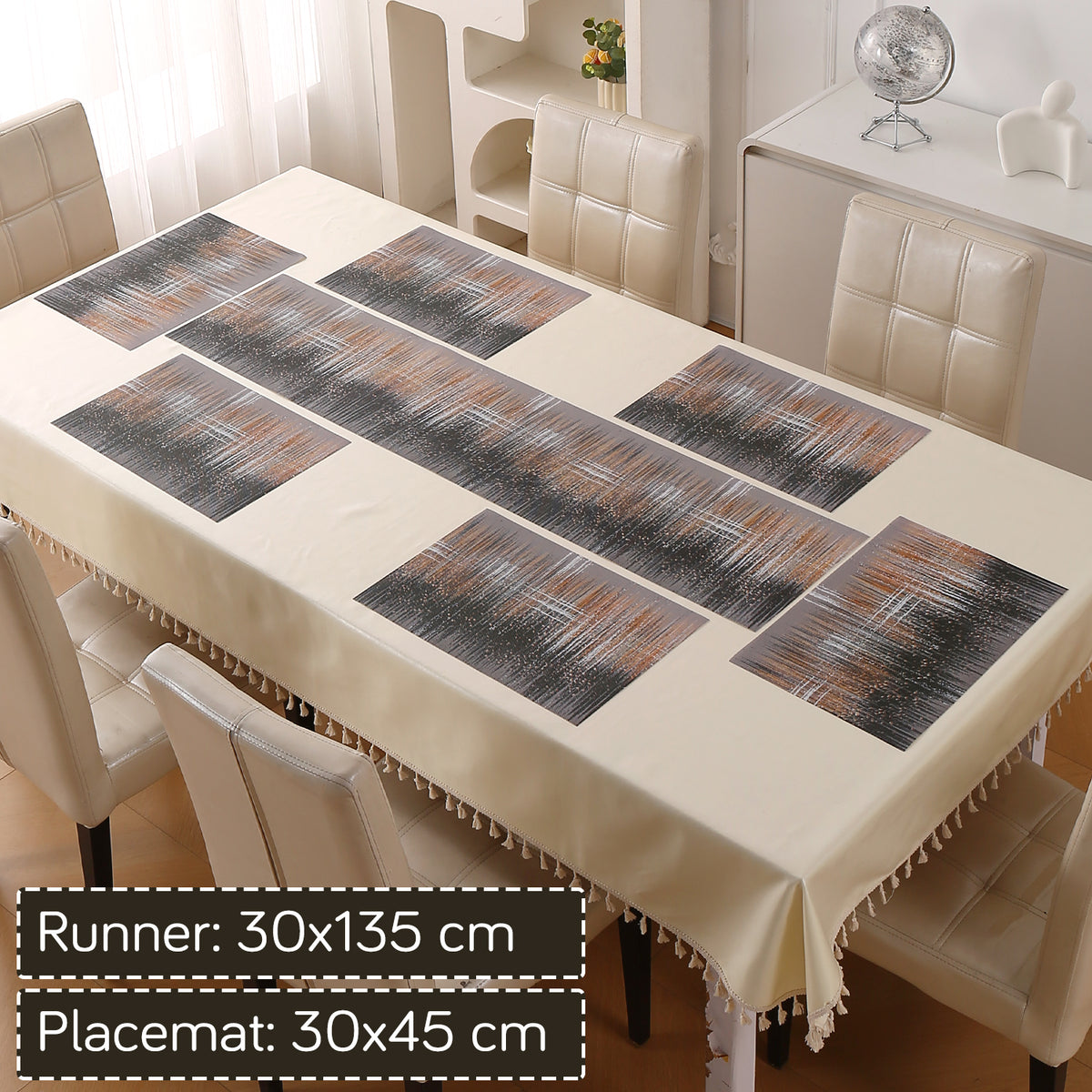 Marble Fusion PVC Mats for Dining Table, Mineral Rain - Embered Copper
