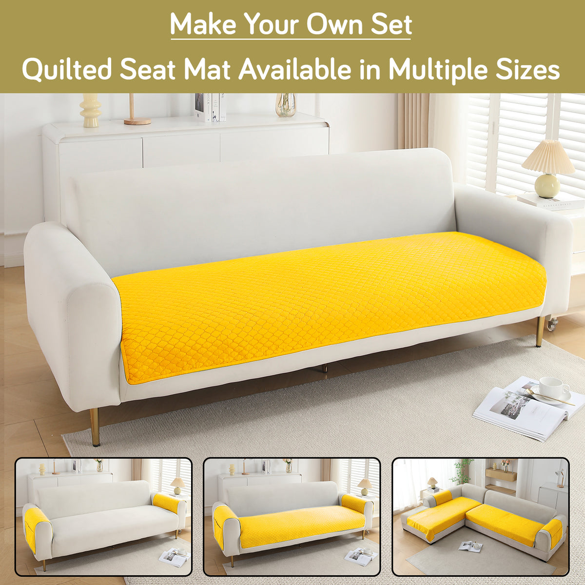 Polyester Quilted Sofa Cover Mats, Yellow