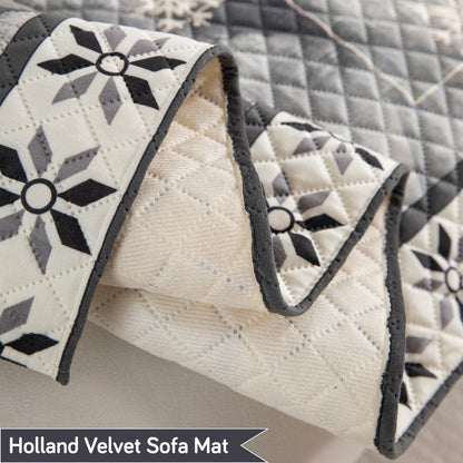 LiefNest Printed Holland Velvet L Shape Sofa Seat Mat with Foam Filling - Snowflakes Gradient Grey