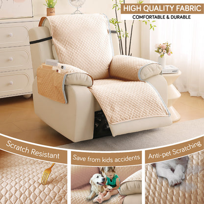 Quilted Recliner Mats for 1 Seater Recliner Sofa, Beige