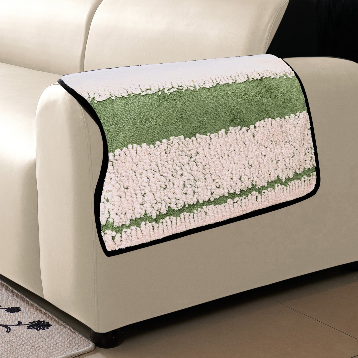 Luxury Wavy Plush Anti-Slip Sofa Cover Mats - Pistachio Green